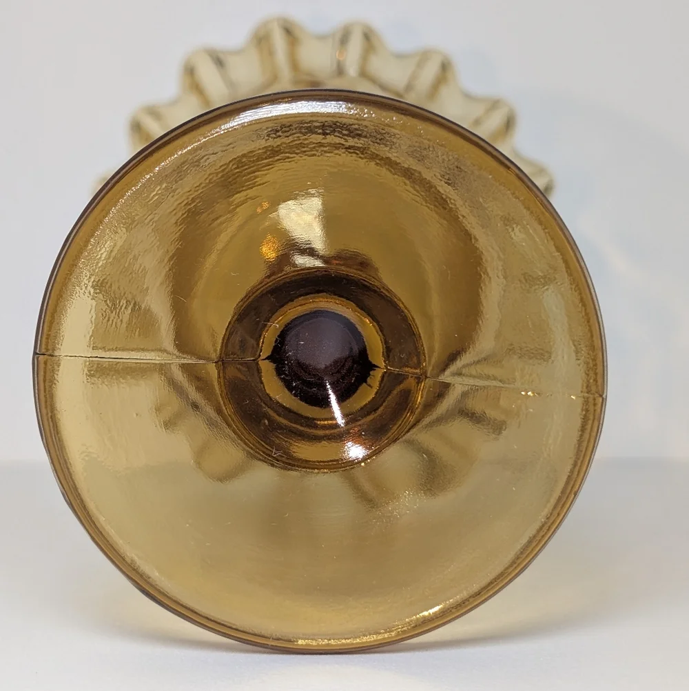 L.E. Smith Amber Federal Heritage Glass Goblet American Eagle MCM Crimped